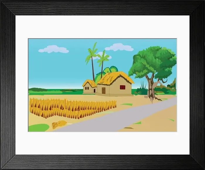 Framed Print : Village House, Cottage among trees Cartoon vector illustration Framed Print : Village House, Cottage among trees Cartoon vector illustration
