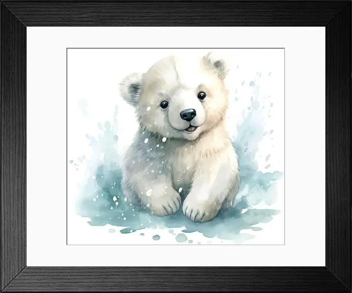 Framed Print : polar bear watercolor children's book illustration style on white Framed Print : polar bear watercolor children's book illustration style on white