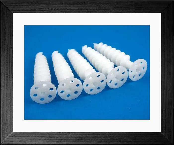 Framed Print : Special dowels for fixing light objects in styrofoam insulation, on blue background Framed Print : Special dowels for fixing light objects in styrofoam insulation, on blue background