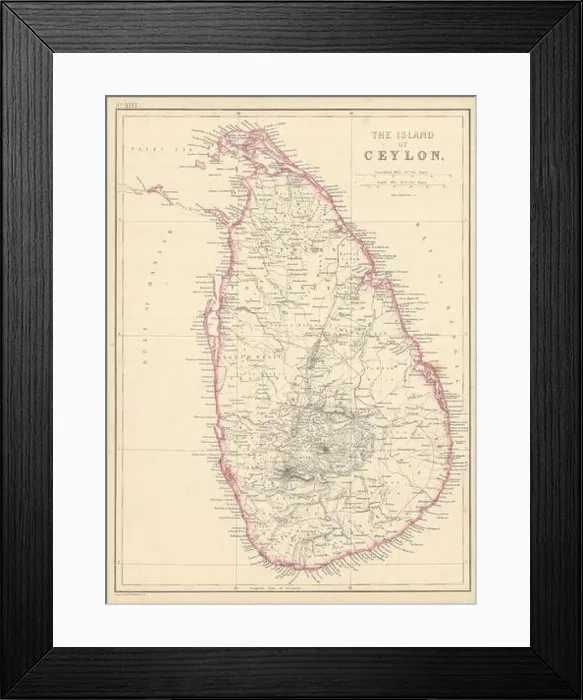 Framed Print : The Island of Ceylon by Edward Weller. Sri Lanka 1860 old antique map chart Framed Print : The Island of Ceylon by Edward Weller. Sri Lanka 1860 old antique map chart