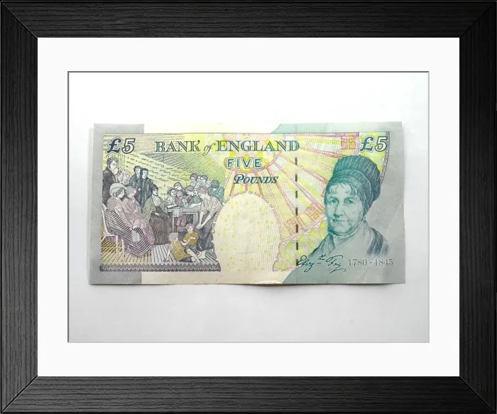 Framed Print : Five Pound Note with Elizabeth Fry 1780-1845 Framed Print : Five Pound Note with Elizabeth Fry 1780-1845
