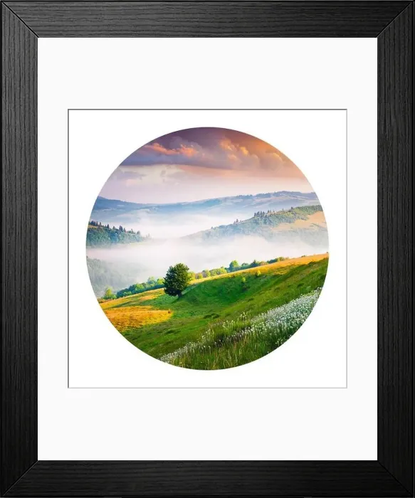 Framed Print : Round icon of nature with landscape Framed Print : Round icon of nature with landscape