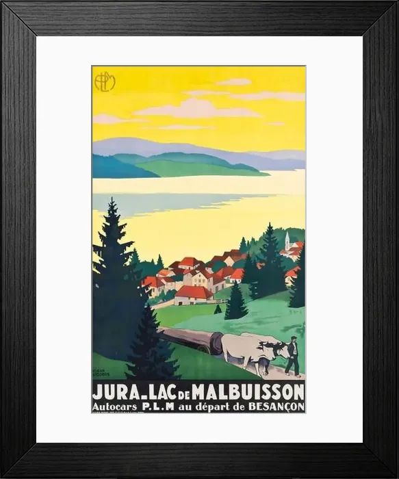Framed Print : Vintage Travel Poster - Roger Broders JURA - LAC DE MALBUISSON Autocars PLM c 1930 Framed Print : Vintage Travel Poster - Roger Broders JURA - LAC DE MALBUISSON Autocars PLM c 1930