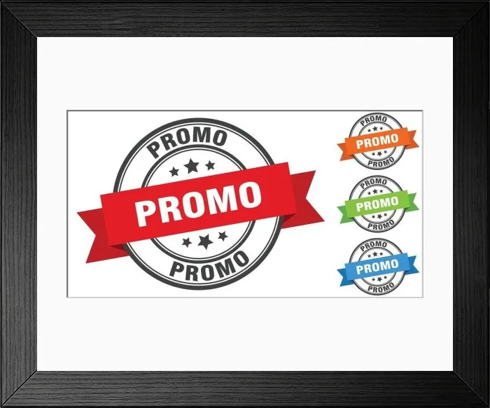 Framed Print : promo stamp. round band sign set. ribbon label Framed Print : promo stamp. round band sign set. ribbon label