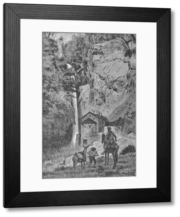 Framed Print : Hammers of a fulling mill adventure. Don Quixote novel scene. Illustration from S. Calleja Edition published in 1916 Framed Print : Hammers of a fulling mill adventure. Don Quixote novel scene. Illustration from S. Calleja Edition published in 1916
