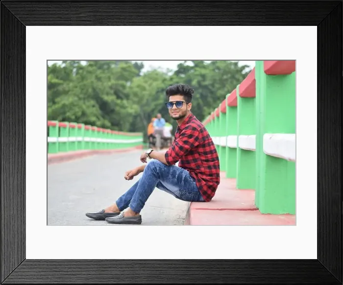Framed Print : A Beautiful Boy Photography Poses on Bridge Framed Print : A Beautiful Boy Photography Poses on Bridge