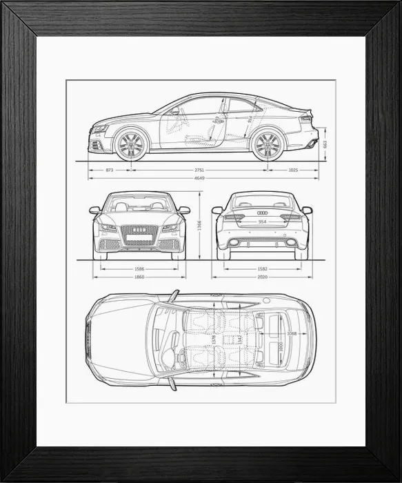 Framed Print : 2014 Audi RS5 Coupe Car Blueprint Framed Print : 2014 Audi RS5 Coupe Car Blueprint