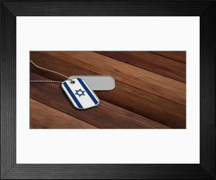 Framed Print : Israel army concept, Israel flag identification dog tags on wooden background. 3d illustration Framed Print : Israel army concept, Israel flag identification dog tags on wooden background. 3d illustration