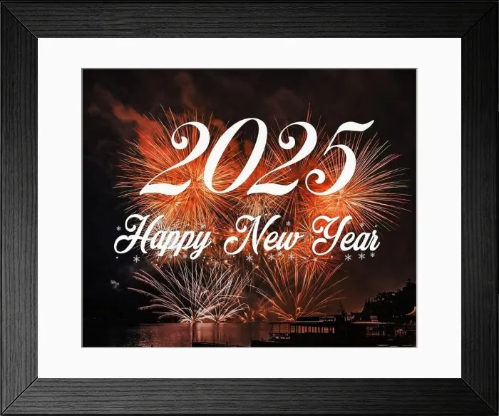 Framed Print : Happy new year 2025 with fireworks background. Celebration New Year 2025 Framed Print : Happy new year 2025 with fireworks background. Celebration New Year 2025