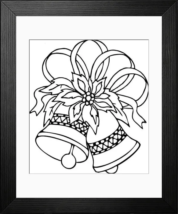 Framed Print : black outline christmas drawing bells and holly Framed Print : black outline christmas drawing bells and holly