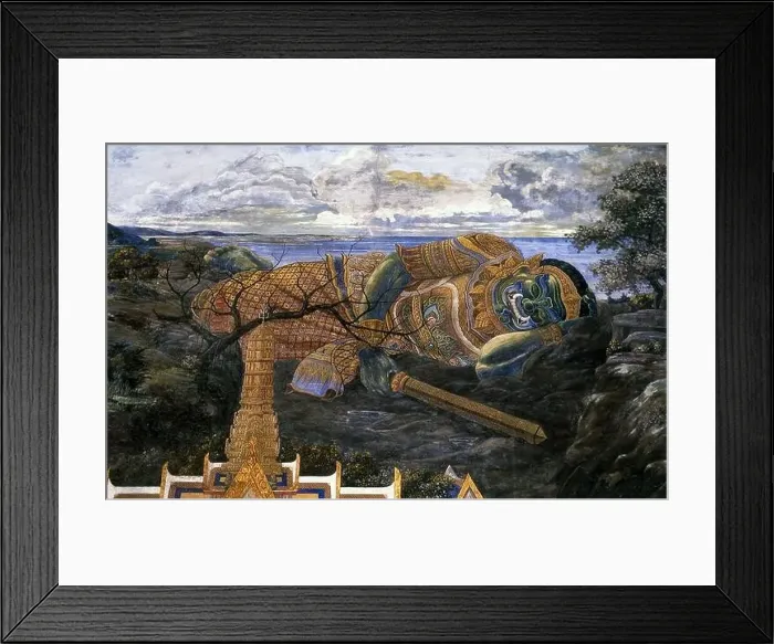 Framed Print : Thailand: Sleeping Khumphakan, Ramakien (Ramayana) murals Framed Print : Thailand: Sleeping Khumphakan, Ramakien (Ramayana) murals