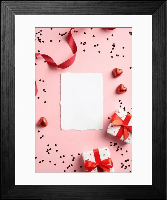 Framed Print : Valentines Day vertical banner template with blank paper card Framed Print : Valentines Day vertical banner template with blank paper card