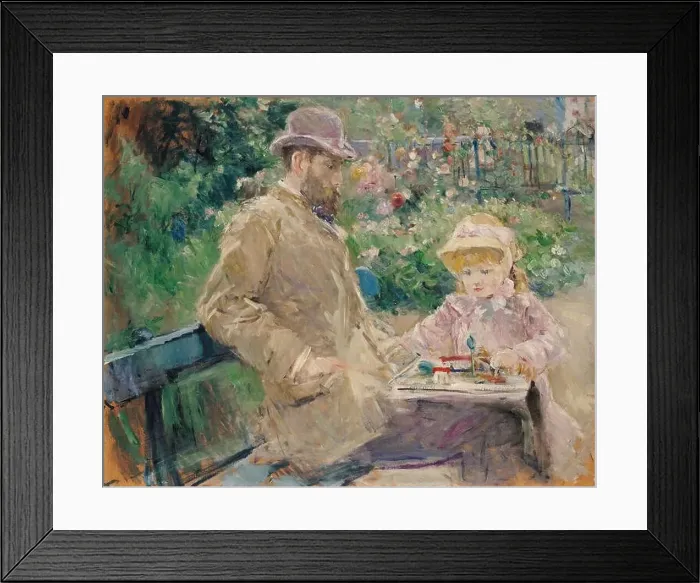 Framed Print : Eugène Manet and His Daughter in the Garden at Bougival Framed Print : Eugène Manet and His Daughter in the Garden at Bougival