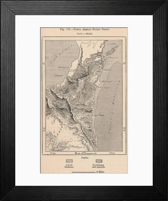 Framed Print : Punta Arenas (Sandy Point). Chile 1885 old antique vintage map plan chart Framed Print : Punta Arenas (Sandy Point). Chile 1885 old antique vintage map plan chart