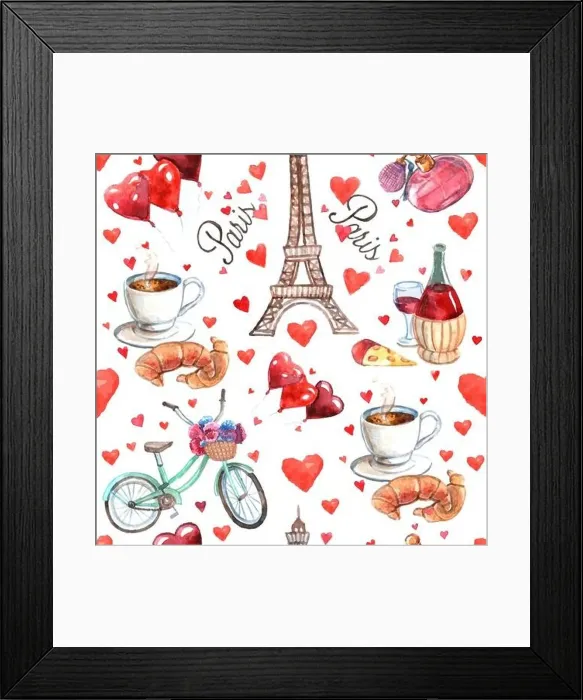 Framed Print : Paris romantic love culture read heart symbols seamless decorative souvenir wrap paper pattern watercolor abstract Framed Print : Paris romantic love culture read heart symbols seamless decorative souvenir wrap paper pattern watercolor abstract