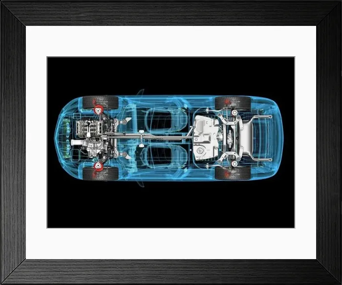 Framed Print : Technical 3d illustration of SUV car with x-ray effect and powertrain system. Top view on black background Framed Print : Technical 3d illustration of SUV car with x-ray effect and powertrain system. Top view on black background
