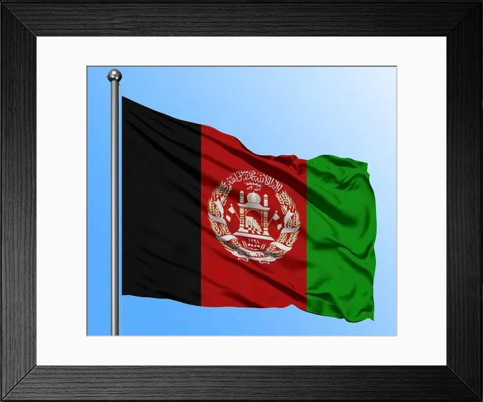 Framed Print : Afghanistan flag waving in the deep blue sky background. Isolated national flag. Macro view shot Framed Print : Afghanistan flag waving in the deep blue sky background. Isolated national flag. Macro view shot