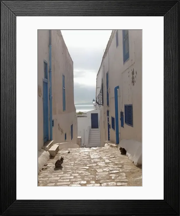 Framed Print : A quiet street Sidi Bou Said Tunisia Framed Print : A quiet street Sidi Bou Said Tunisia
