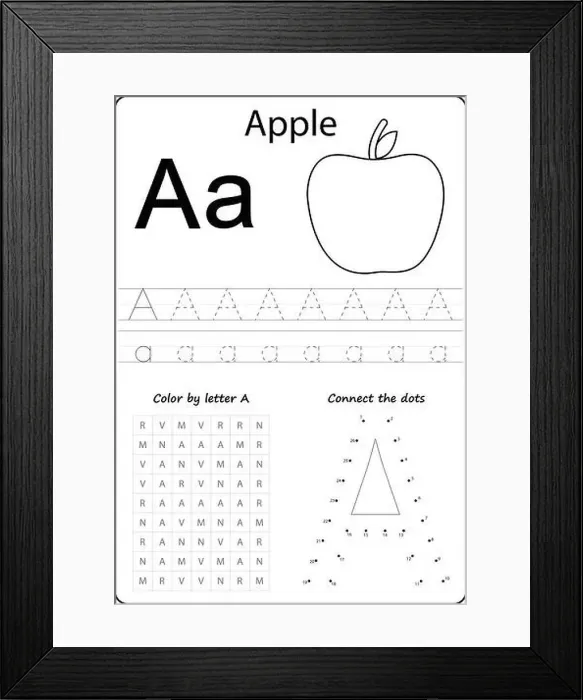 Framed Print : letter A. Alphabet letter. Worksheet. Task for kids. learning letters Framed Print : letter A. Alphabet letter. Worksheet. Task for kids. learning letters