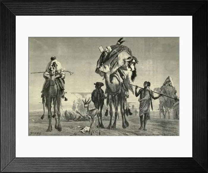 Framed Print : wood engraving of A Caravan of Camels in the desert From the book Picturesque Palestine Framed Print : wood engraving of A Caravan of Camels in the desert From the book Picturesque Palestine
