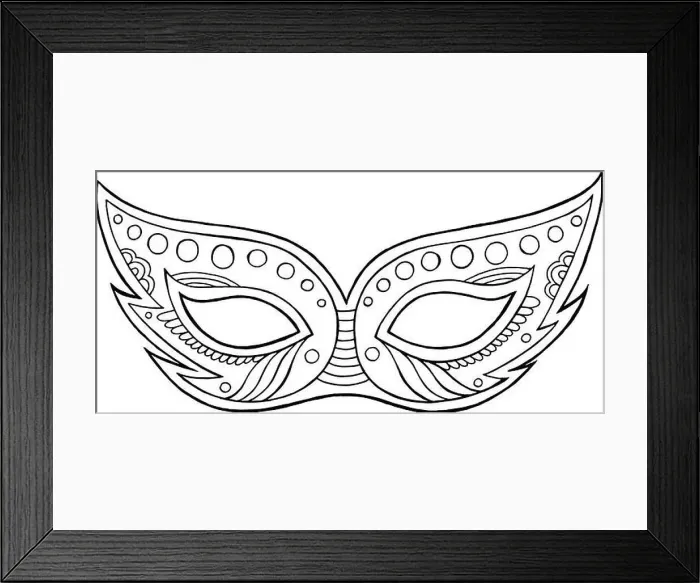 Framed Print : Mardi Gras mask - outline isolated element. Coloring page for adults. Vector illustration Framed Print : Mardi Gras mask - outline isolated element. Coloring page for adults. Vector illustration