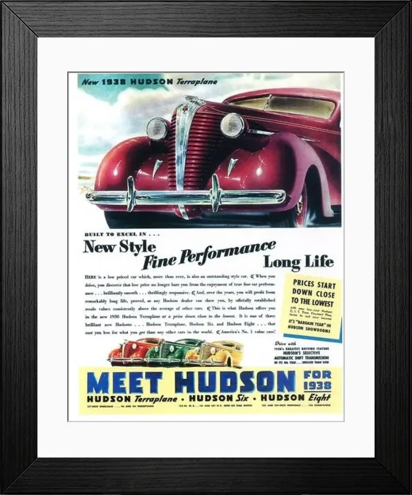 Framed Print : 1938 Hudson Terraplane Car Ad Framed Print : 1938 Hudson Terraplane Car Ad