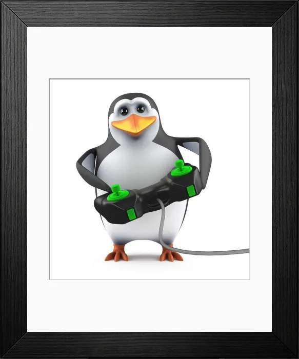 Framed Print : 3d Penguin plays video games in his spare time Framed Print : 3d Penguin plays video games in his spare time