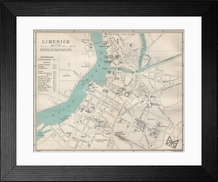 Framed Print : LIMERICK town / city plan. Ireland. BARTHOLOMEW, 1901 antique map Framed Print : LIMERICK town / city plan. Ireland. BARTHOLOMEW, 1901 antique map
