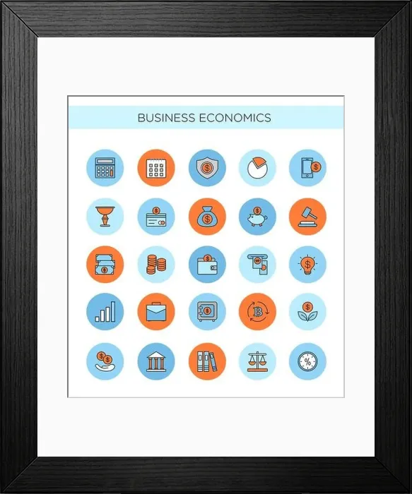 Framed Print : Vector illustration set of line icons of business and economics Framed Print : Vector illustration set of line icons of business and economics
