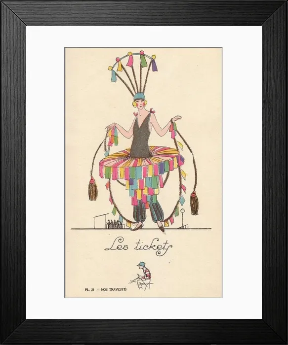 Framed Print : Woman in fancy dress costume made from betting stubs, les tickets, 1920s Framed Print : Woman in fancy dress costume made from betting stubs, les tickets, 1920s