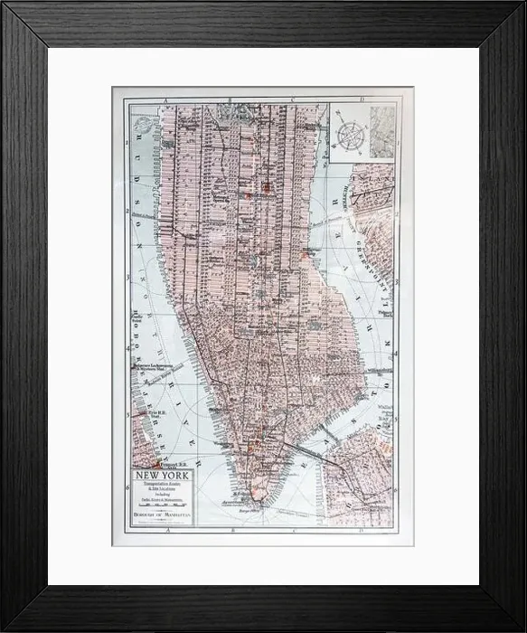 Framed Print : 1910 map of Lower New York City Framed Print : 1910 map of Lower New York City