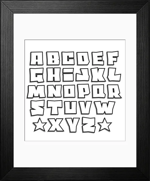 Framed Print : readable graffiti fonts alphabet with shadow on white