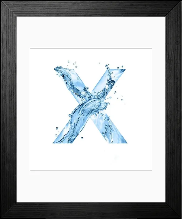 Framed Print : stylized font, art text made of water splashes, capital letter x, isolated on white background Framed Print : stylized font, art text made of water splashes, capital letter x, isolated on white background