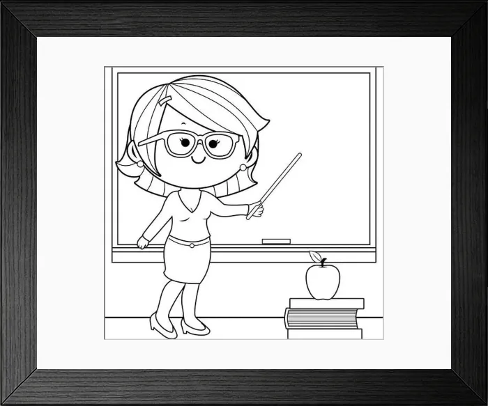 Framed Print : Teacher teaching at class coloring book page Framed Print : Teacher teaching at class coloring book page