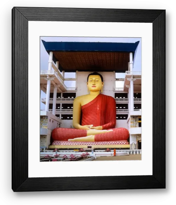 Framed Print : Giant Buddha statue at the Weherahena Temple, monk standing at front, Matara, Matara Distrikt, Südprovinz, Sri Lanka Framed Print : Giant Buddha statue at the Weherahena Temple, monk standing at front, Matara, Matara Distrikt, Südprovinz, Sri Lanka