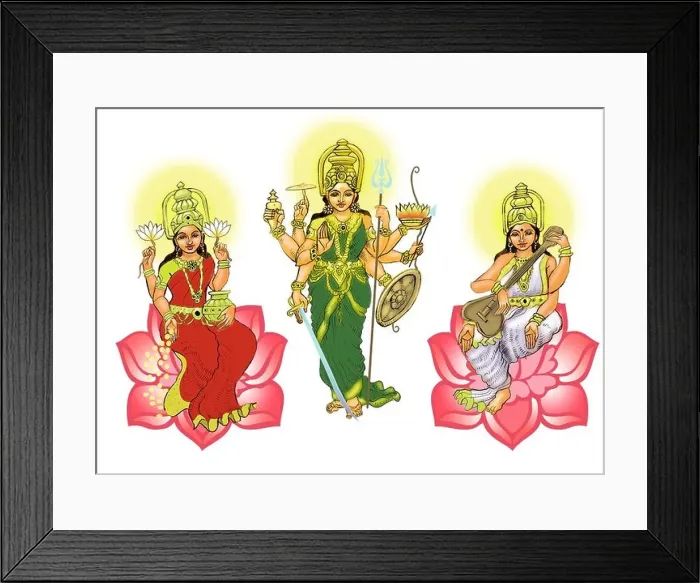 Framed Print : Hindu Goddess Durga with Goddess Lakshmi and Goddess Saraswati Framed Print : Hindu Goddess Durga with Goddess Lakshmi and Goddess Saraswati