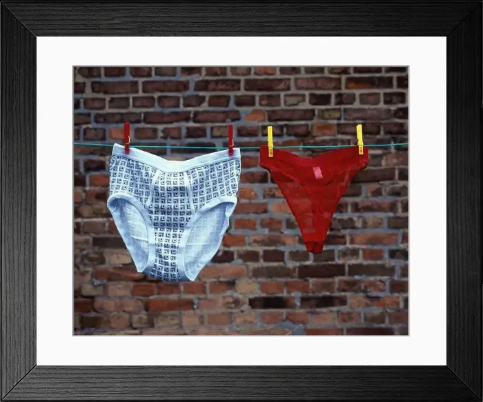 Framed Print : Two underwear's hanging from clothesline Framed Print : Two underwear's hanging from clothesline