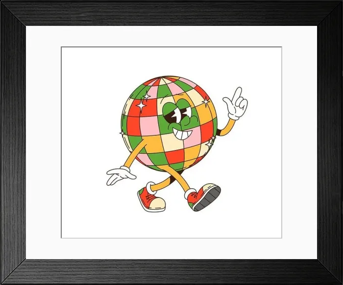 Framed Print : Retro groovy Christmas disco ball character Framed Print : Retro groovy Christmas disco ball character