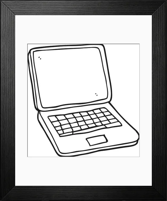 Framed Print : freehand drawn black and white cartoon laptop computer Framed Print : freehand drawn black and white cartoon laptop computer