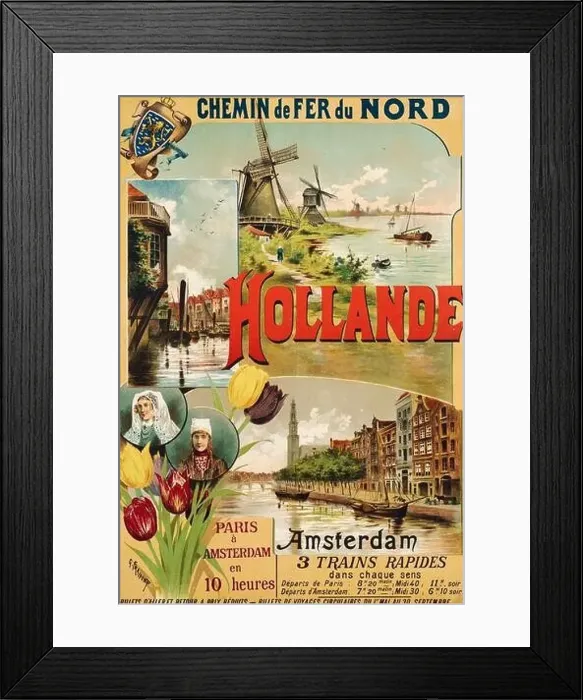 Framed Print : A French vintage travel poster for Holland and Amsterdam by train from Paris Framed Print : A French vintage travel poster for Holland and Amsterdam by train from Paris