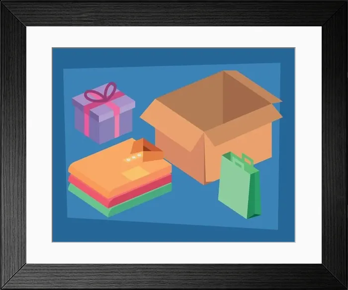 Framed Print : clothes and box carton Framed Print : clothes and box carton