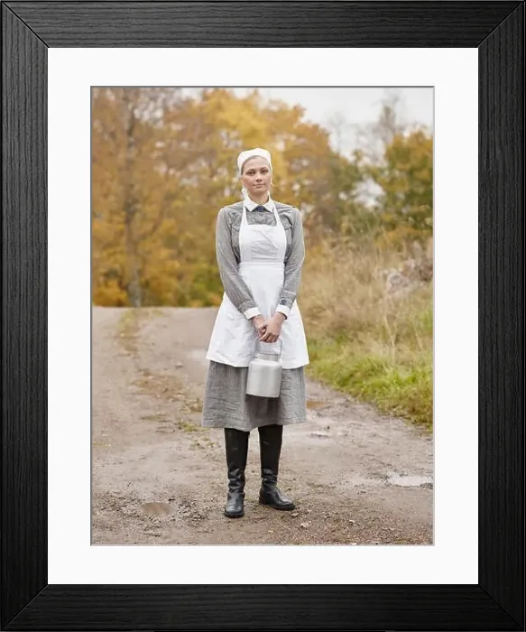 Framed Print : Historic costume theme World War II, Finnish Lotta. Photographed in the Ragvalds museum area in Kirkkonummi, Finland Framed Print : Historic costume theme World War II, Finnish Lotta. Photographed in the Ragvalds museum area in Kirkkonummi, Finland