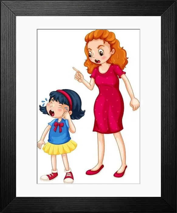 Framed Print : Angry mother shouting at crying daughter illustration Framed Print : Angry mother shouting at crying daughter illustration