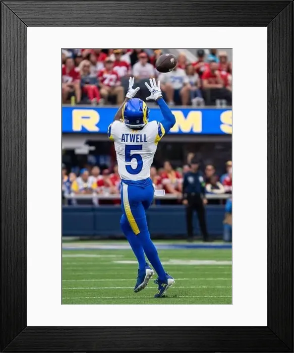Framed Print : Los Angeles Rams wide receiver Tutu Atwell (5) makes a catch during a NFL game against the San Francisco 49ers Framed Print : Los Angeles Rams wide receiver Tutu Atwell (5) makes a catch during a NFL game against the San Francisco 49ers