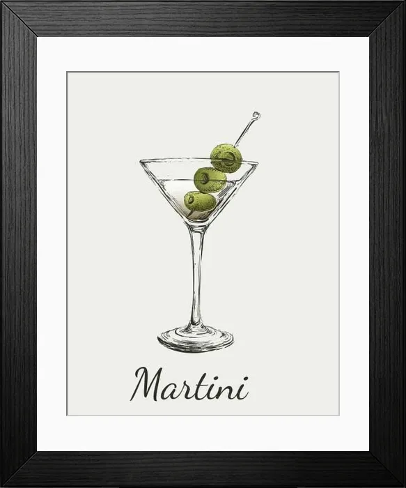 Framed Print : Sketch Martini Cocktails with Olives Vector Hand Drawn Illustration Framed Print : Sketch Martini Cocktails with Olives Vector Hand Drawn Illustration