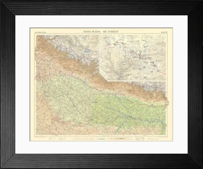 Framed Print : India plains. Uttar Pradesh & Nepal. Mount Everest inset. TIMES 1959 old map Framed Print : India plains. Uttar Pradesh & Nepal. Mount Everest inset. TIMES 1959 old map