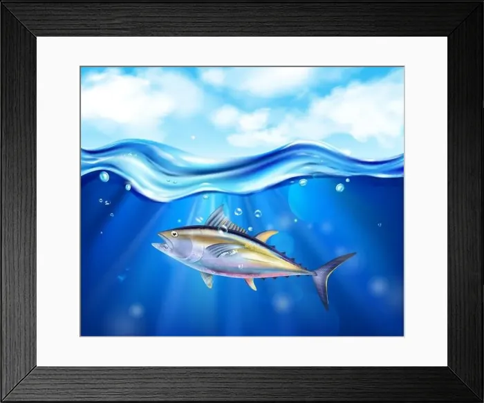 Framed Print : Realistic and colored tuna sea composition fish swimming in the ocean underwater vector illustration Framed Print : Realistic and colored tuna sea composition fish swimming in the ocean underwater vector illustration
