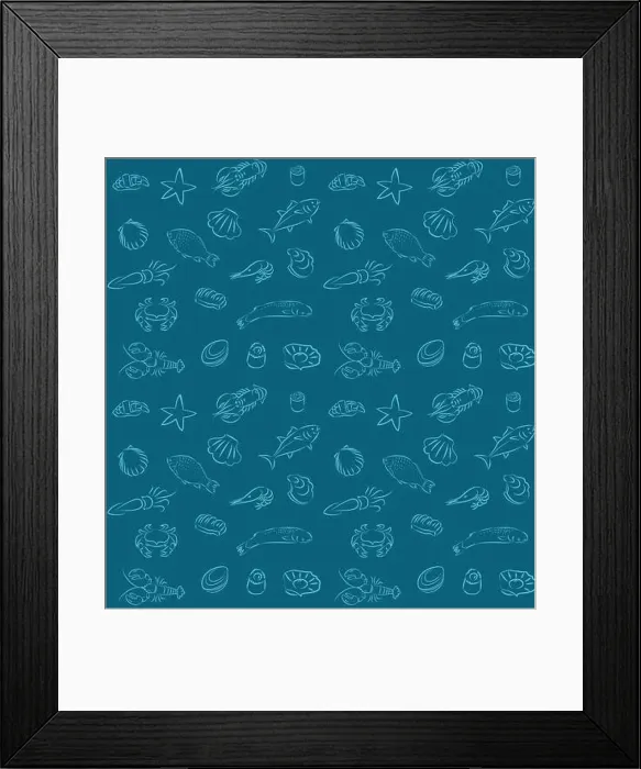 Framed Print : Vector illustration of seamless seafood pattern Framed Print : Vector illustration of seamless seafood pattern