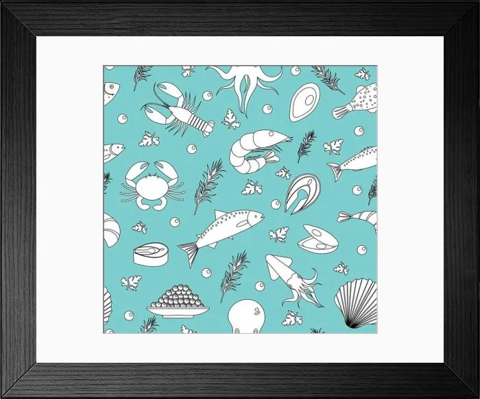 Framed Print : Sea life seamless pattern. Underwater endless background Framed Print : Sea life seamless pattern. Underwater endless background