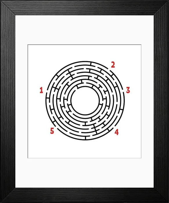Framed Print : Black round maze. Game for kids Framed Print : Black round maze. Game for kids